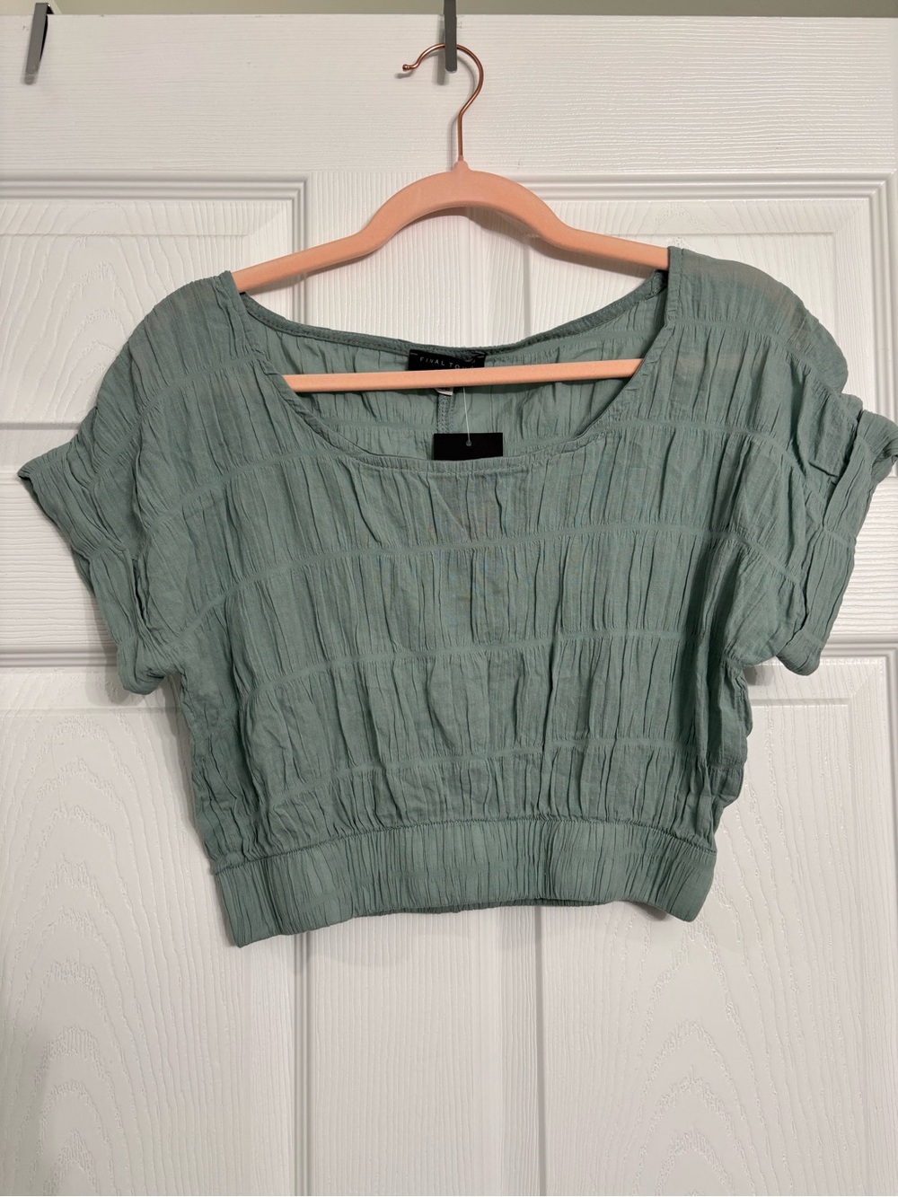 Final Touch Sage Green Crinkle Crop Top